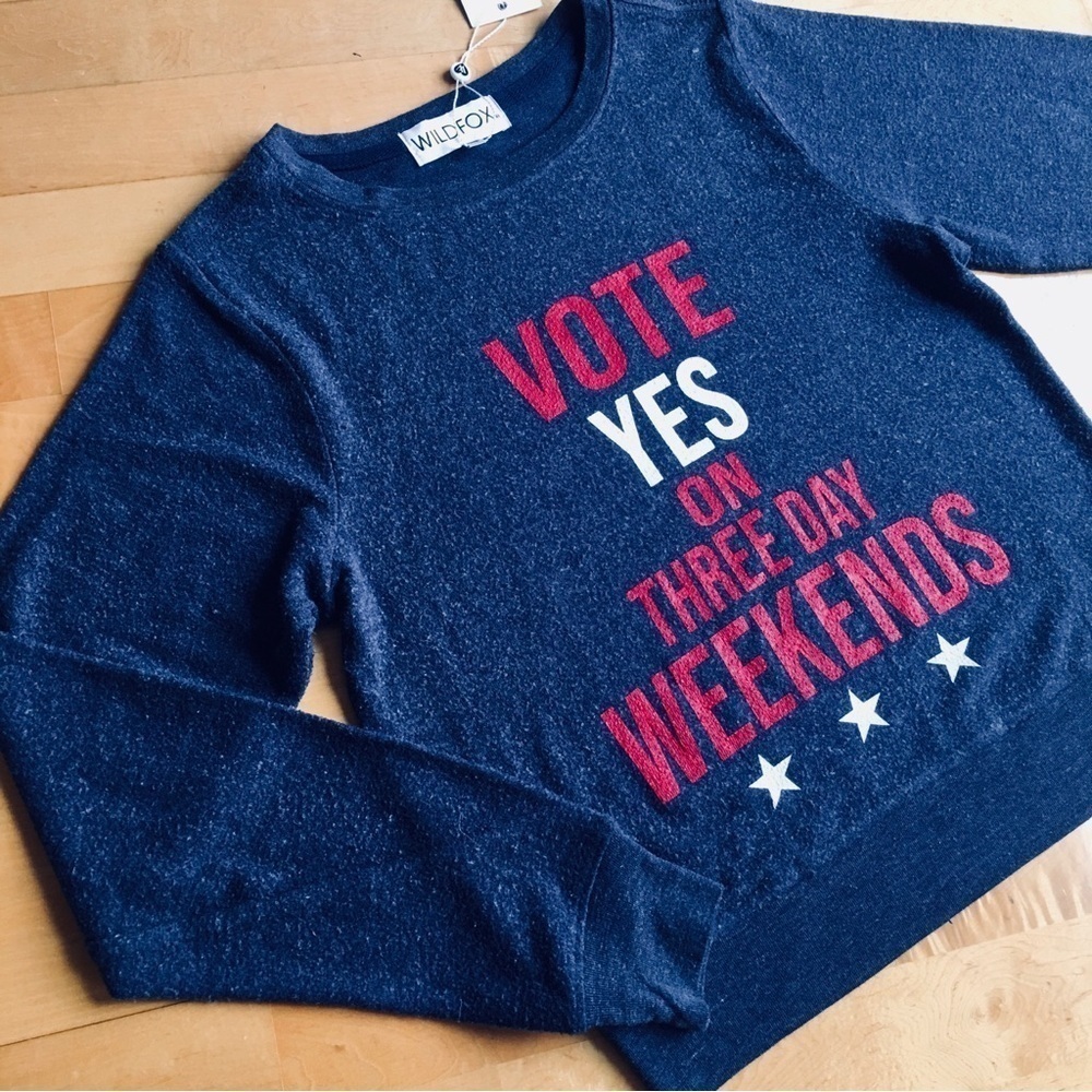 Wildfox "VOTE YES ON THREE DAY WEEKENDS" Top Navy Red XS